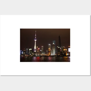 Shanghai Skyline at Night Posters and Art